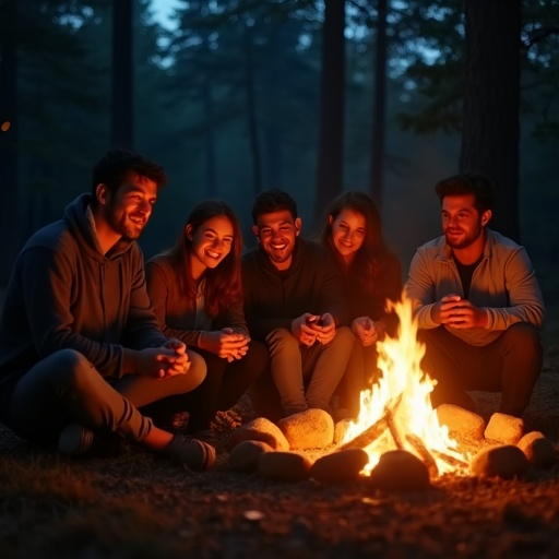 Campfire Tales: Friends, Forest, and a Warm Glow