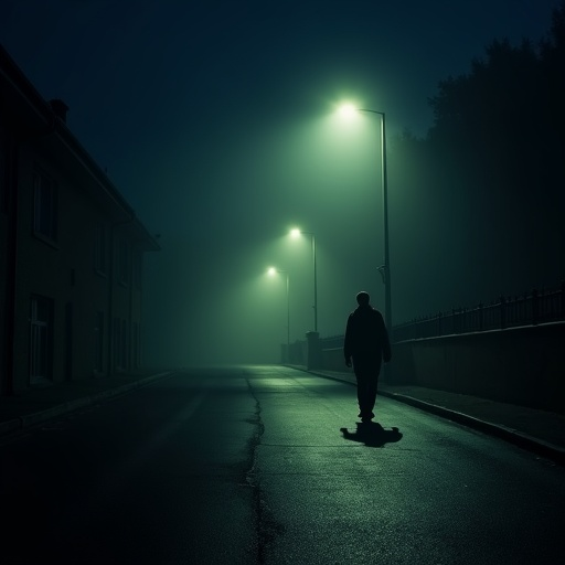 Lost in the Fog: A Solitary Figure Walks Through the Night