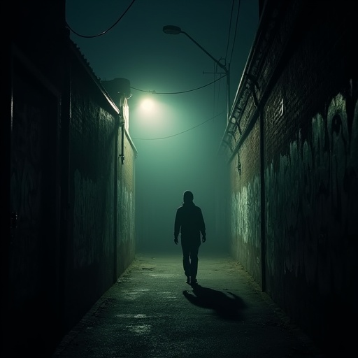 Lost in the Shadows: A Lonely Figure Walks a Mysterious Alley