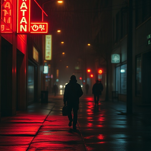 Lost in the Neon Glow: A Solitary Figure Walks the Rainy Streets