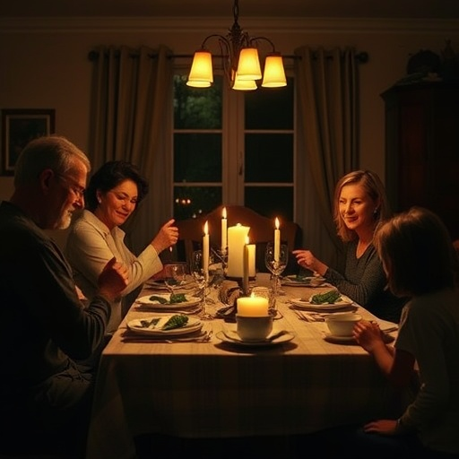 Intimate Family Dinner Illuminated by Warm Candlelight