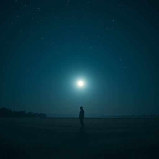 Silhouetted Solitude Under a Full Moon