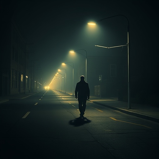 Lost in the Fog: A Solitary Figure Walks into the Night