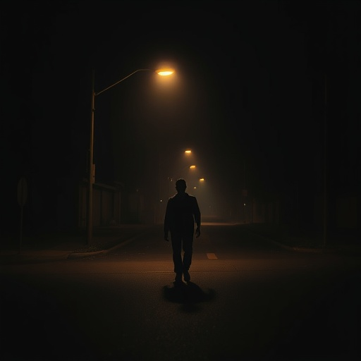 Lost in the Shadows: A Man Walks into the Night