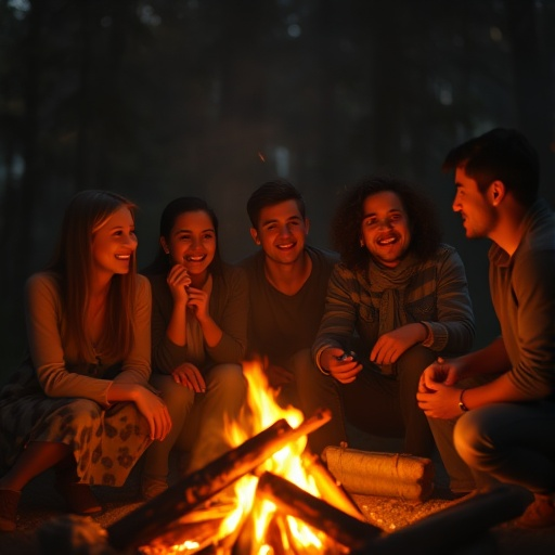 Campfire Tales: Friends Gather Under the Stars