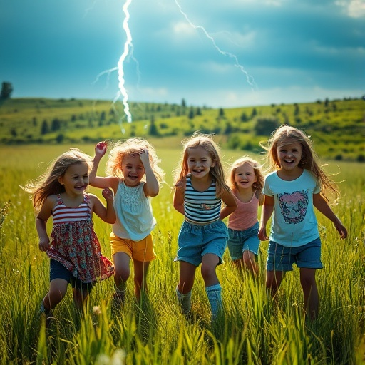 Innocence Meets Storm: Five Girls Embrace the Thunder