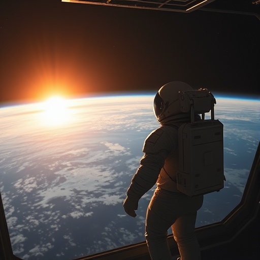 A Moment of Reflection: Astronaut Gazes at Earth’s Glow