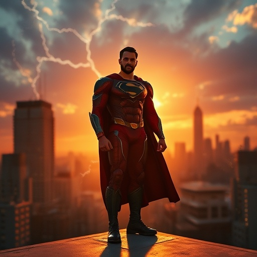 Superman Takes Flight at Sunset