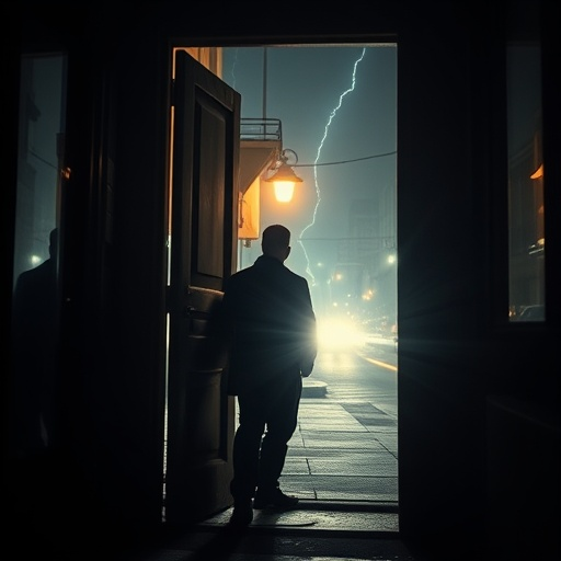 Silhouetted Figure in a Lightning Storm