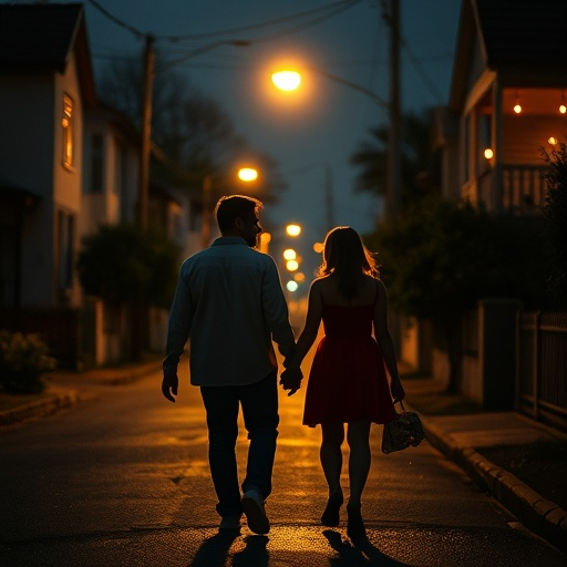 Silhouettes of Love: A Romantic Stroll Under the Streetlights