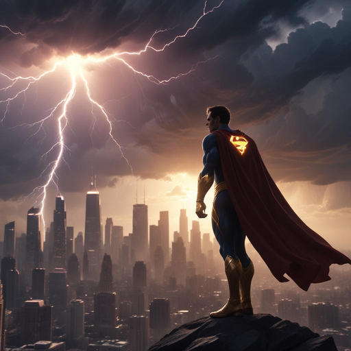 Superman Stands Tall Amidst a Stormy Metropolis