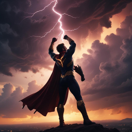 Superhero Stands Tall Against the Storm