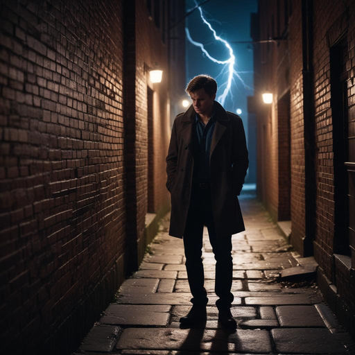 Lightning Strikes a Mysterious Figure in a Dark Alley