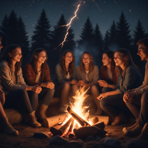 Campfire Magic: Friends Gather Under a Dramatic Sky