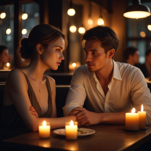 A Moment of Intimacy: A Romantic Date in a Dimly Lit Restaurant