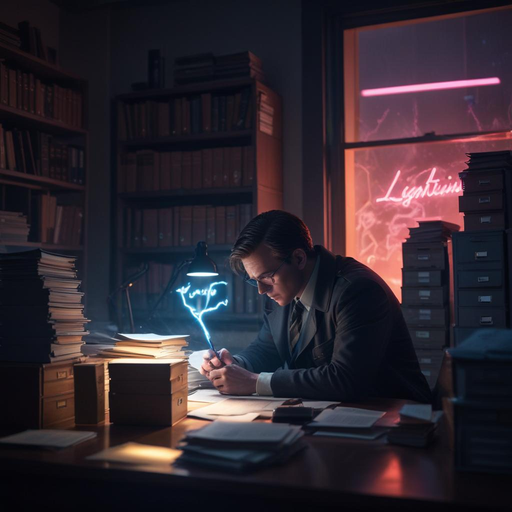 Secrets in the Shadows: A Man’s Late-Night Scribbles Under a Neon Sign