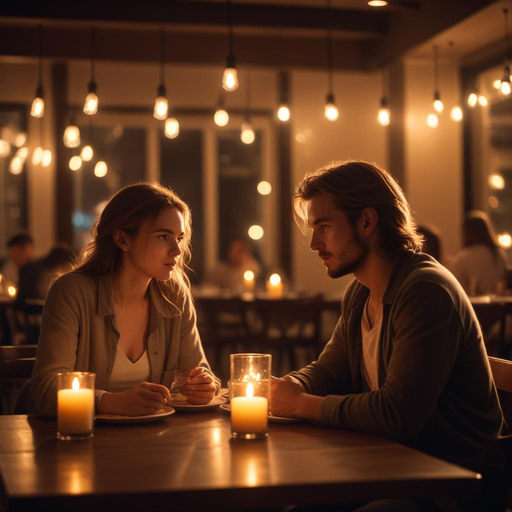 An Intimate Conversation in the Warm Glow of a Romantic Restaurant