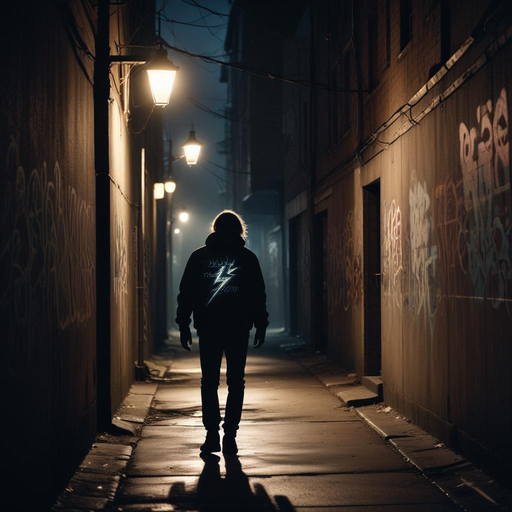 Lost in the Shadows: A Figure Disappears into the Urban Night