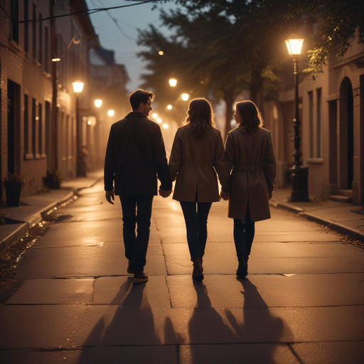 Silhouettes of Romance: A Nighttime Stroll Under the Streetlights