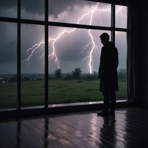 Silhouetted Figure Gazes at a Stormy Sky