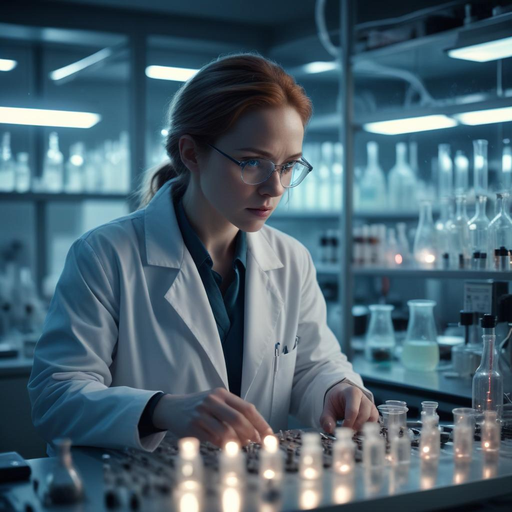 Unveiling the Secrets: A Woman in Blue-Lit Lab