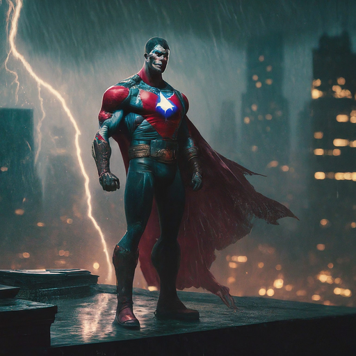 Superhero Stands Tall Amidst the Storm