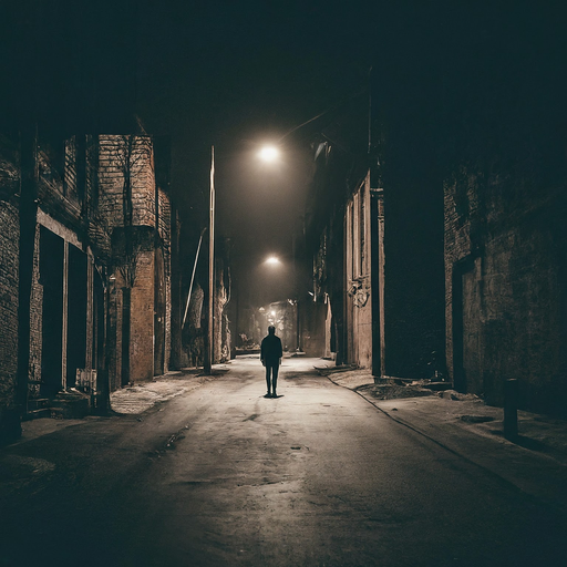 Lost in the Shadows: A Solitary Figure Walks a Desolate Street