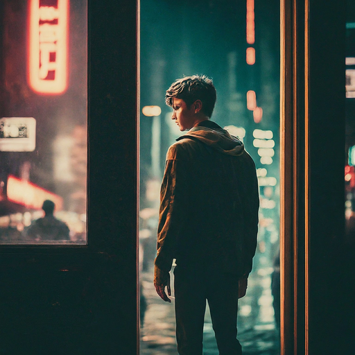 Lost in the Neon Glow: A Moment of Urban Solitude