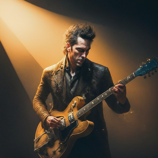 Guitarist Bathed in Spotlight: A Dramatic Performance