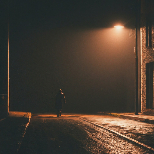 Lost in the Fog: A Solitary Figure Walks into the Night