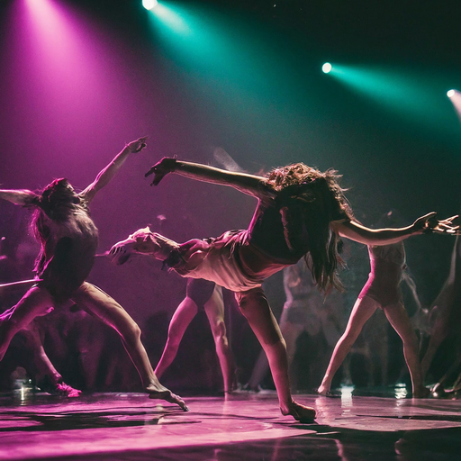 Dynamic Dance Performance Under Colorful Spotlights