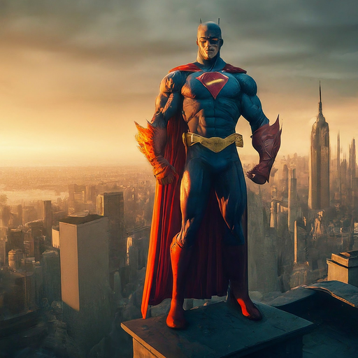 Superman Stands Tall at Sunset