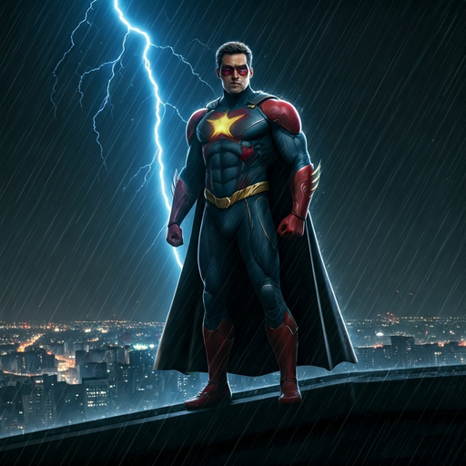 Superhero Stands Tall Amidst the Storm