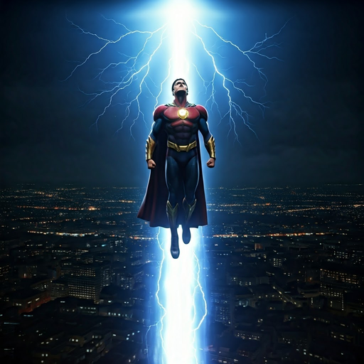 Superhero Soars Through Lightning-Struck City