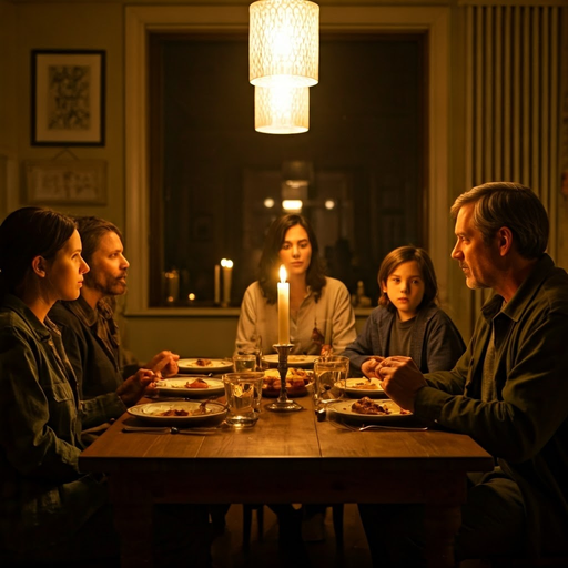 A Family Dinner Bathed in Shadows