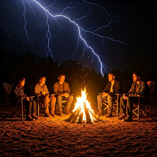 Campfire Tales Under a Stormy Sky