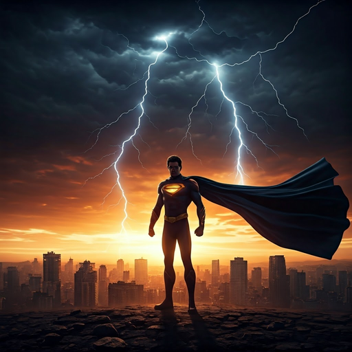 Superhero Stands Tall Against the Storm