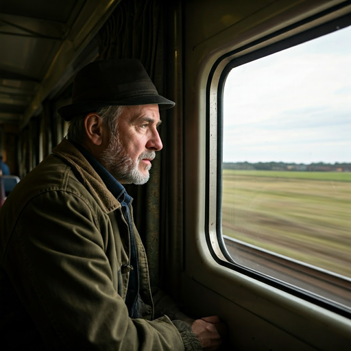 A Moment of Reflection: An Older Man Contemplates the Passing Landscape