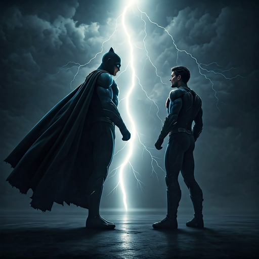 Clash of Titans: Superhero Showdown Under a Lightning Storm