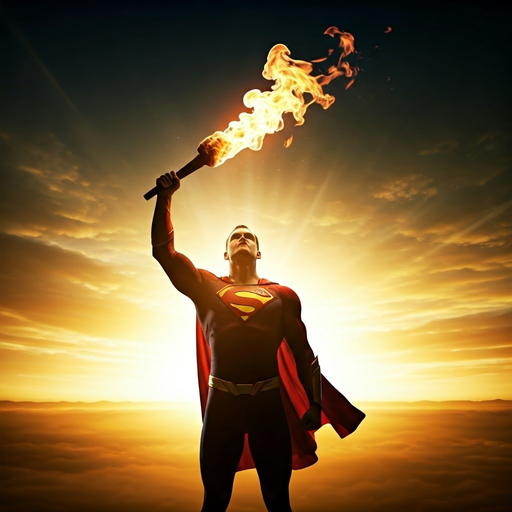 Hope Burns Bright: Superhero Stands Tall Against the Setting Sun