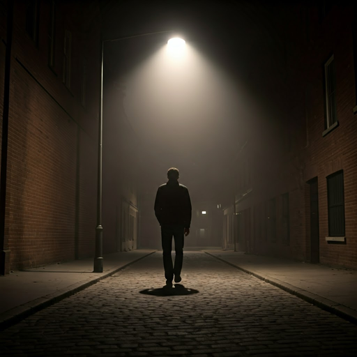 Lost in the Fog: A Solitary Figure Walks into the Night