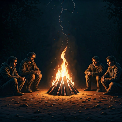 Lightning Strikes a Campfire in the Eerie Forest