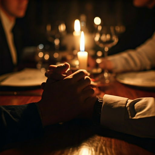 A Moment of Intimacy: A Couple’s Hands in the Warm Glow of Candlelight