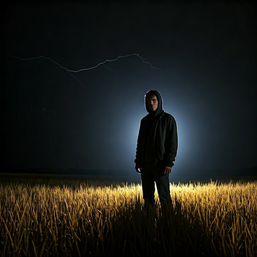 Silhouetted Figure in a Stormy Field