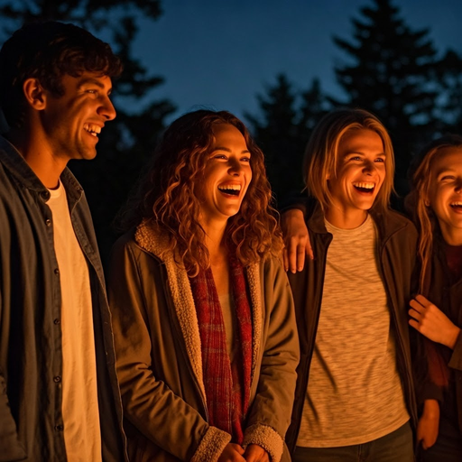 Laughter and Firelight: Friends Share a Moment of Joy