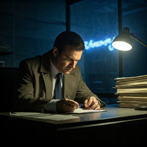 Late Night Focus: A Man’s Determination Under the Desk Lamp