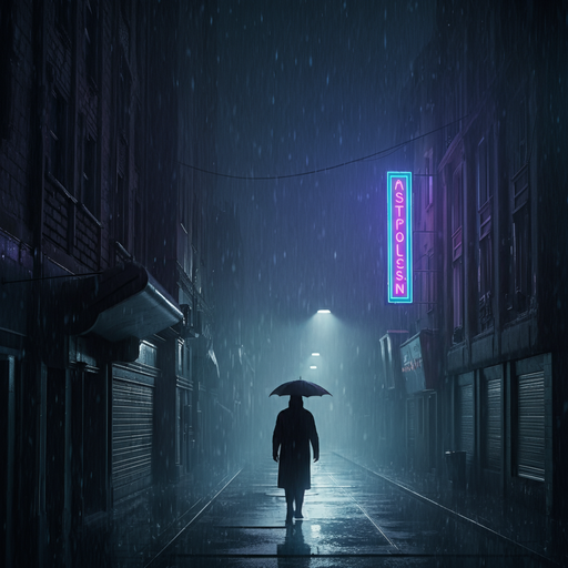 Lost in the Neon Glow: A Lonely Figure Walks the Night