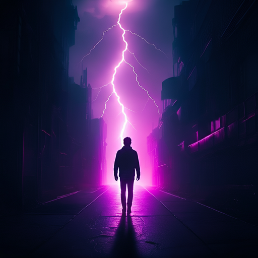 Lightning Strikes a Lone Figure in a Dark Alley