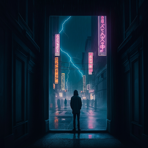 Lost in the Neon Glow: A Figure Stands Alone in the Cyberpunk Night