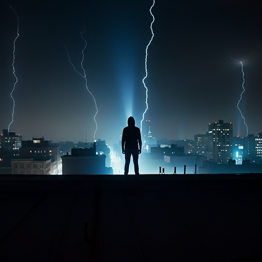 Silhouetted in the Storm: A Lone Figure on the Rooftop